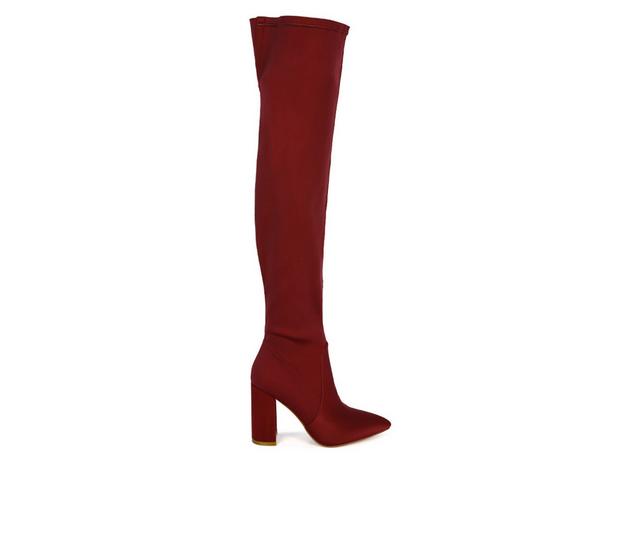 Women's London Rag Schiffer Over The Knee Heeled Boots in Burgundy color