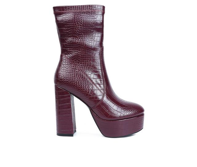 Women's London Rag Big Six Platform Heeled Booties in Burgundy color