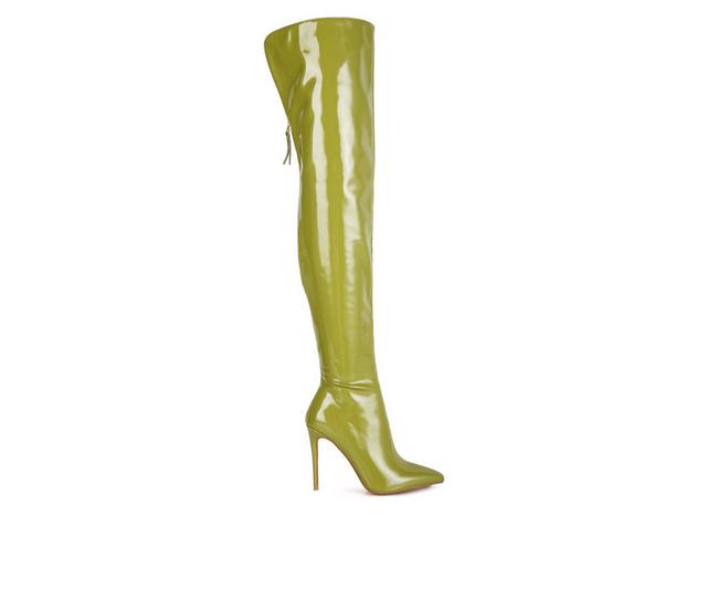 Women's London Rag Eclectic Over The Knee Stiletto Boots in Neon Green color