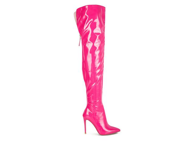 Women's London Rag Eclectic Over The Knee Stiletto Boots in Neon Pink color