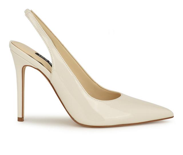 Women's Nine West Feather Slingback Stiletto Pumps in Cream Patent color
