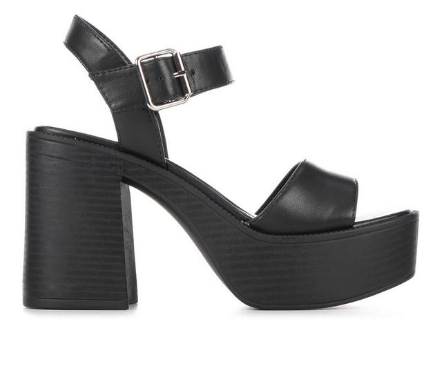 Women's Soda Turbo Platform Heeled Sandals in Black color