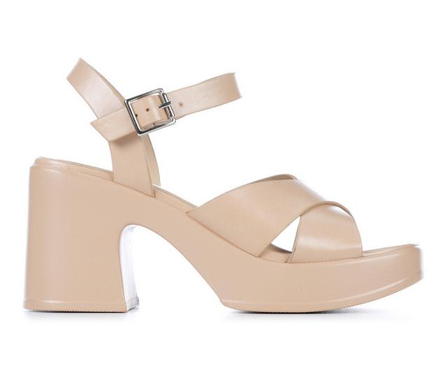 Women's Soda Touch Platform Heeled Sandals in Dk Nude color