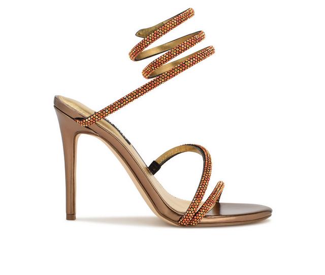 Women's Nine West Maskil Heeled Sandals in Dark Gold color