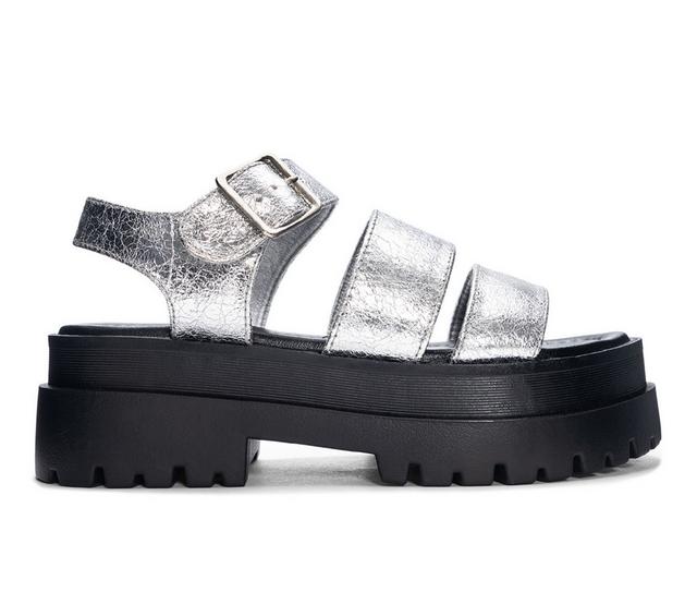 Women's Dirty Laundry Baddie Chunky Sandals in Silver color