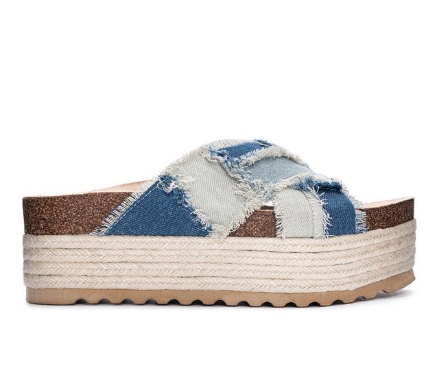 Women's Dirty Laundry Plays Platform Footbed Sandals in Denim color