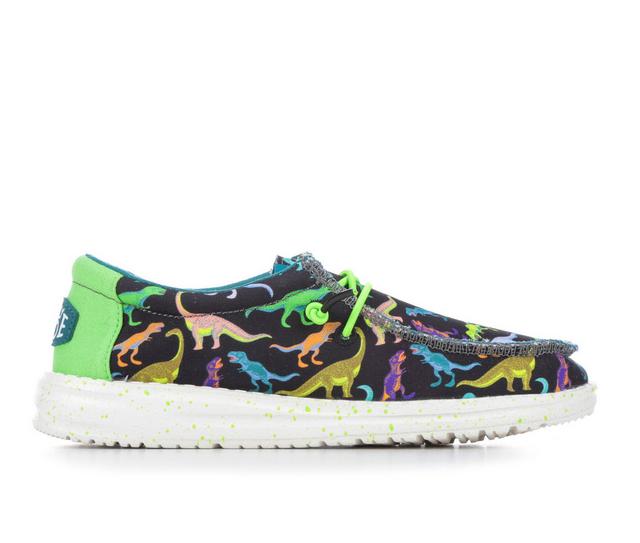 Boys' HEYDUDE Little Kid Wally Youth Dino Casual Shoes in Black/Lime color