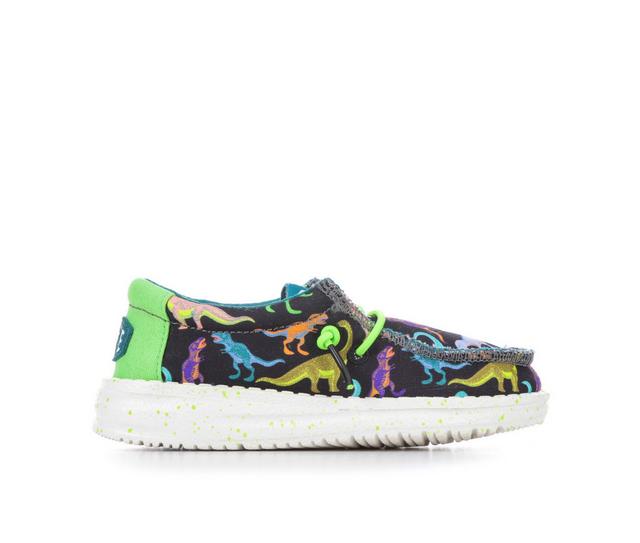 Boys' HEYDUDE Toddler Wally Dino Casual Shoes in Black/Lime color