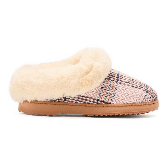 Dearfoams Hannah Festive Knit Clog Slippers in Pink Plaid color