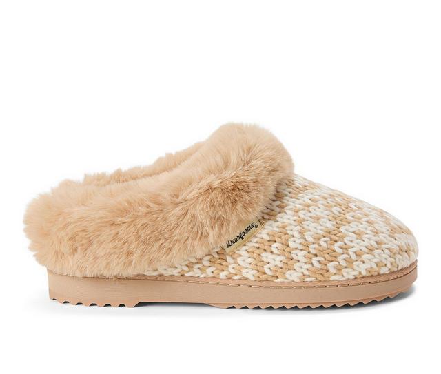 Dearfoams Hannah Festive Knit Clog Slippers in Tan/White color