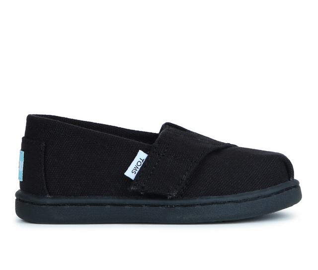 Boys' TOMS Infant & Toddler & Little Kid Tiny Alpargata Black Slip-On Shoes in Black color