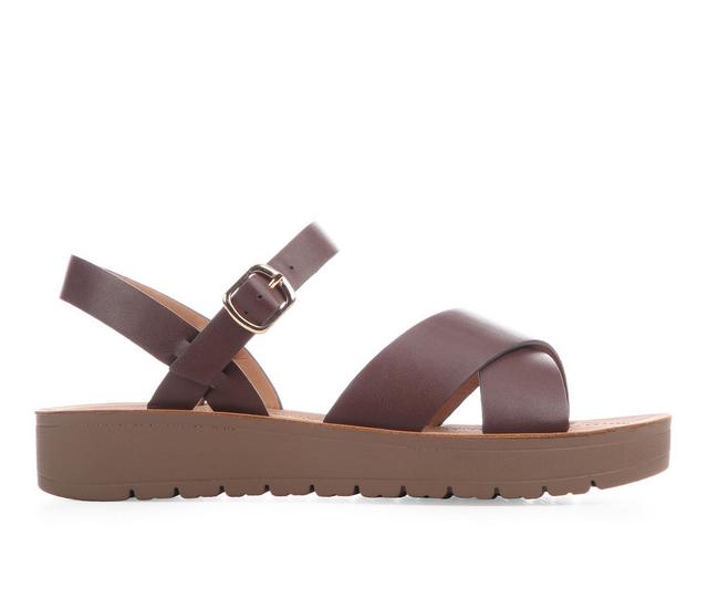 Women's Soda Chester-S Wedge Sandals in Brown color