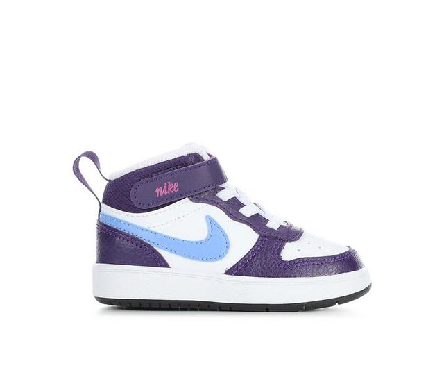 Kids' Nike Infant & Toddler Court Borough Mid 2 Sneakers in Wht/Royal/Eggpl color