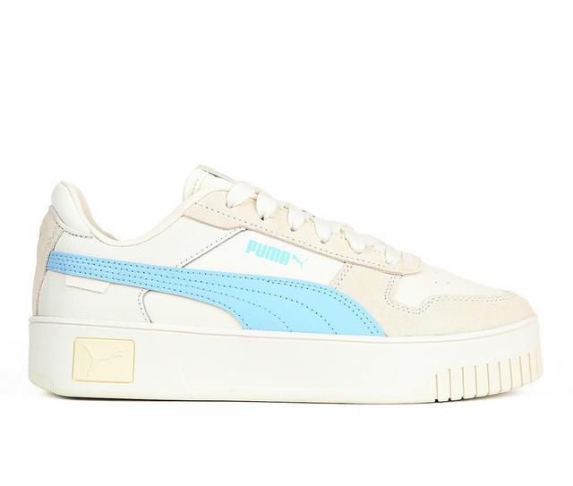 Women's Puma Carina Street Suede Sneakers in Tan/Blue color