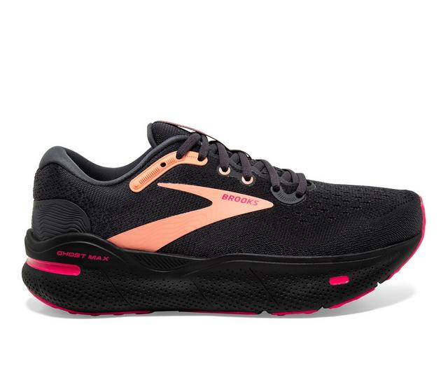 Women's Brooks Ghost Max Running Shoes in Blk/Papaya/Rasp color