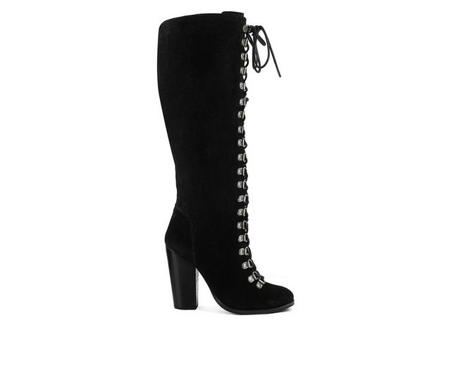 Women's Rag & Co Sleet-Slay Lace Up Knee High Boots in Black color