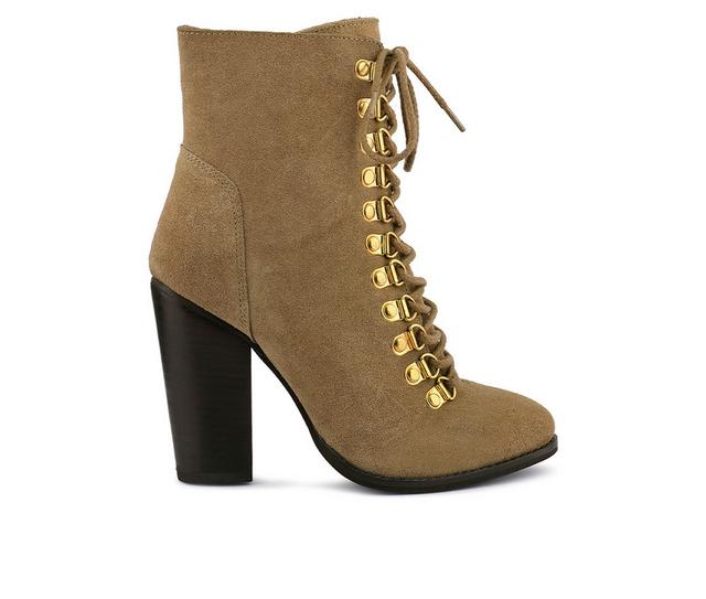 Women's Rag & Co Goose Lace Up Heeled Booties in Beige color