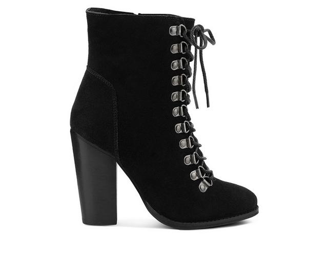 Women's Rag & Co Goose Lace Up Heeled Booties in Black color