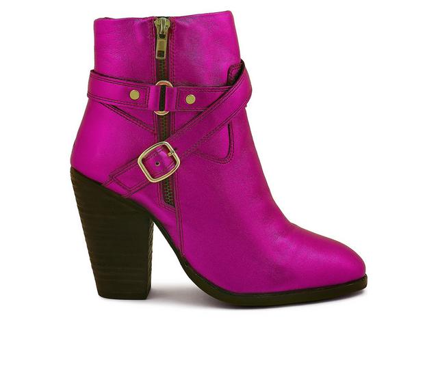 Women's Rag & Co Cat-Track Heeled Booties in Fuchsia color