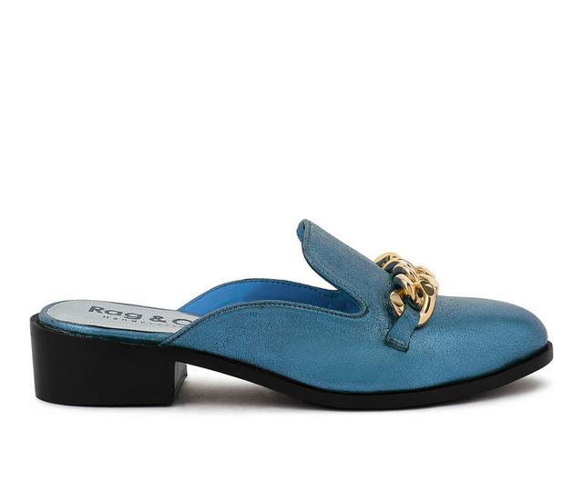 Women's Rag & Co Aksa Low Block Heel Mules in Blue color