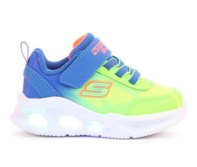 Boys' Skechers Toddler Meteor Lights Light-Up Shoes in Blue/Lime/Orng color
