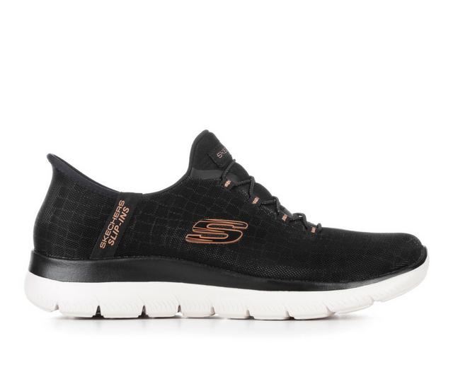 Women's Skechers 150128 Summits Slip In Classy Nights Sneakers in Black/Rose Gold color