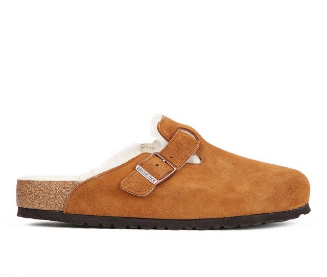 Men's Birkenstock Boston Shearling Clog Slip-On Shoes in MINK SUEDE color