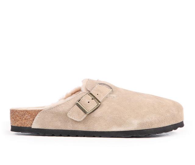 Men's Birkenstock Boston Shearling Clog Slip-On Shoes in Taupe color