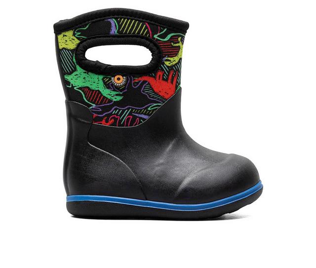 Boys' Bogs Footwear Toddler Classic Neon Dino Rain Boots in Black Multi color