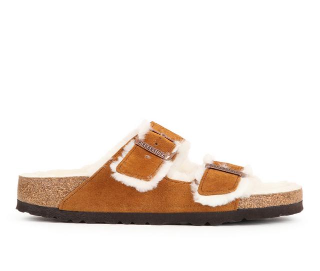 Women's Birkenstock Arizona Shearling Footbed Sandals in Mink/Natural color