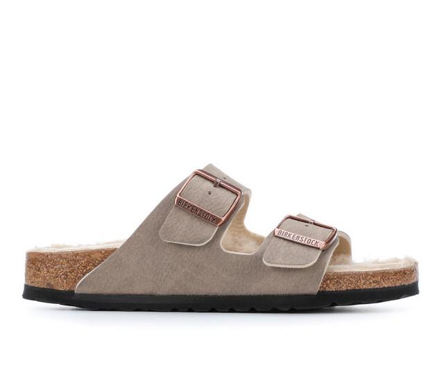 Women's Birkenstock Arizona Shearling Footbed Sandals in Gray Taupe color