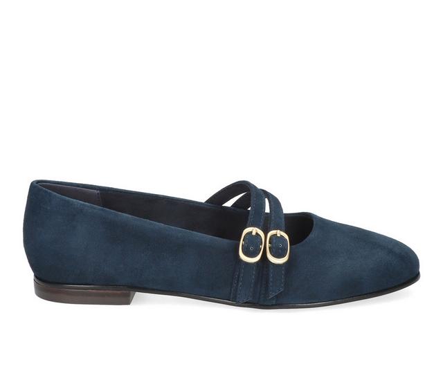 Women's Bella Vita Davenport Mary Jane Flats in Navy Suede color