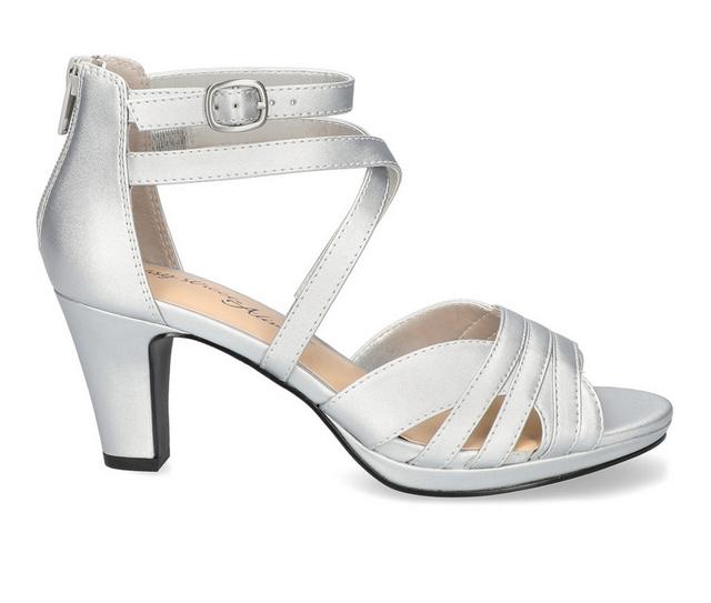 Women's Easy Street Crissa Special Occasion Dress Sandals in Silver Satin color