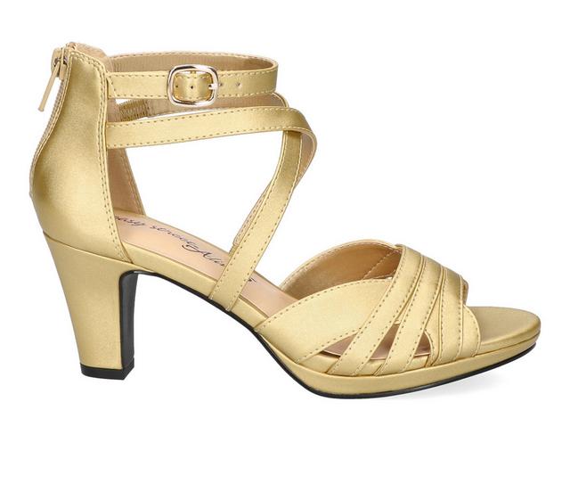 Women's Easy Street Crissa Special Occasion Dress Sandals in Gold Satin color