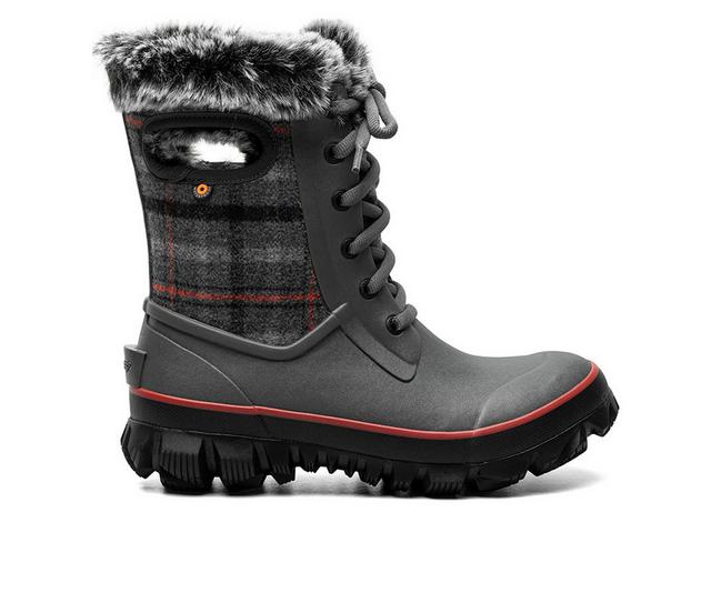 Women's Bogs Footwear Arcata Cozy Plaid Winter Boots in Dk Gray Multi color