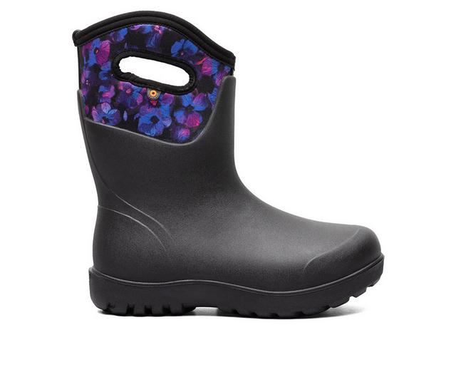 Women's Bogs Footwear Neo Classic Mid Petals Rain Boots in Black Multi color
