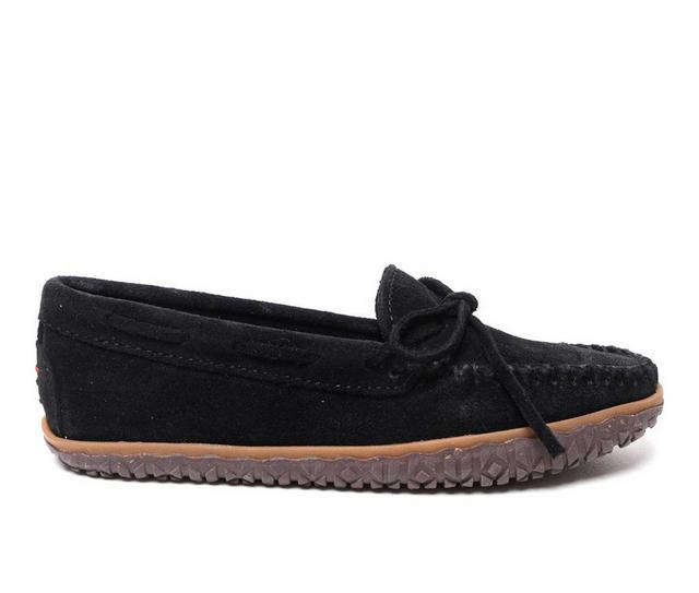 Women's Minnetonka Tie Tread Moccasins in Black color