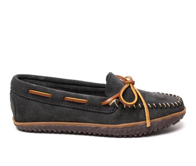 Women's Minnetonka Tie Tread Moccasins in Charcoal color