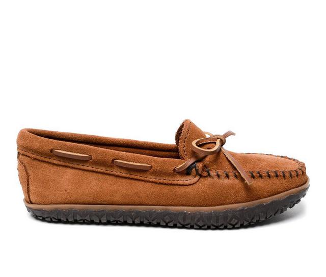 Women's Minnetonka Tie Tread Moccasins in Brown color