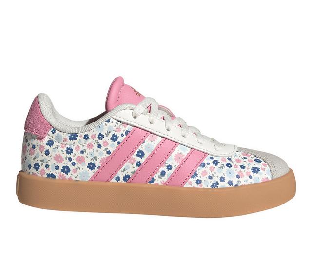 Girls' Adidas Little Kid VL Court 3.0 Sneakers in Wht/Pink/Blue color