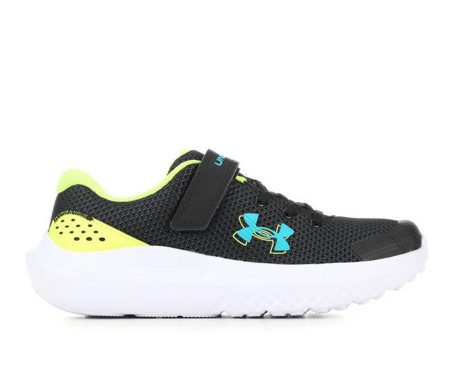 Boys' Under Armour Little Kid Surge 4 Running Shoes in Blk/Yellow/Teal color