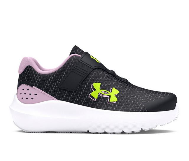 Girls' Under Armour Toddler Surge 4 Running Shoes in Black/Ace/Yel color