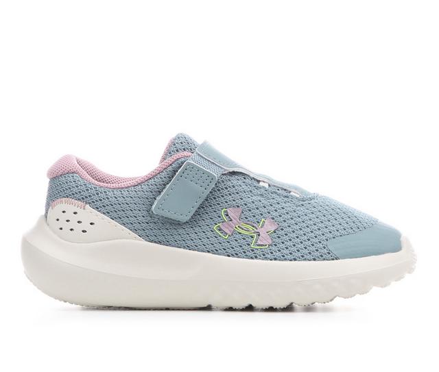 Girls' Under Armour Toddler Surge 4 Running Shoes in Green/Stone/Pnk color