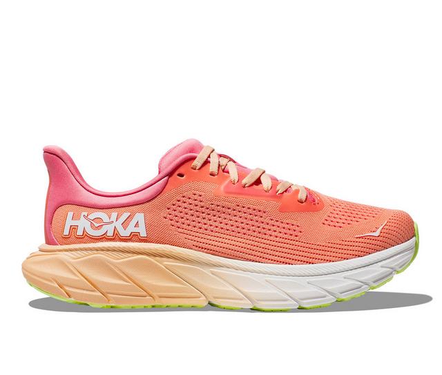 Women's Hoka Arahi 7 Running Shoes in Papaya/Coral color
