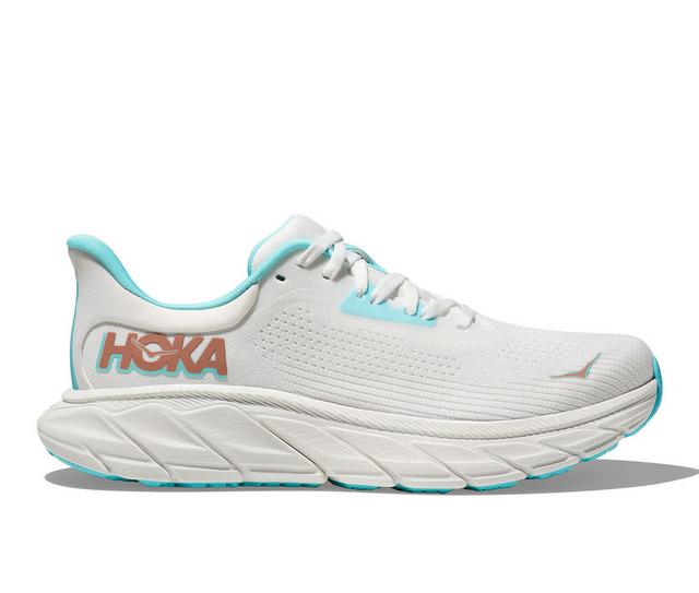 Women's Hoka Arahi 7 Running Shoes in Frost/Rose Gold color
