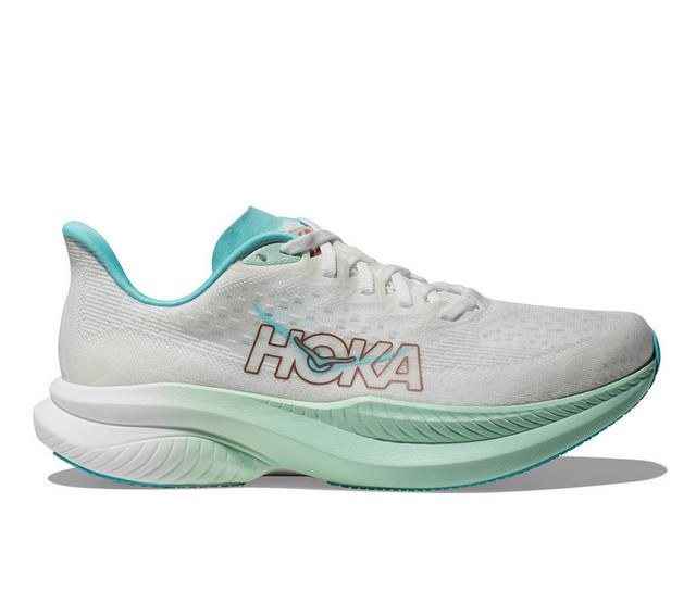 Women's Hoka Mach 6 Running Shoes in Frost/Rose Gold color