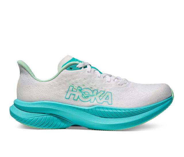 Women's Hoka Mach 6 Running Shoes in White/Blue color