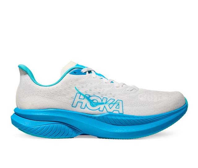 Men's Hoka Mach 6 Running Shoes in White/Sky Blue color
