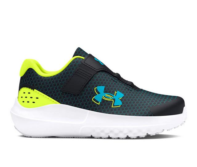 Boys' Under Armour Toddler Surge 4 AC Running Shoes in Blk/Yel/Teal color