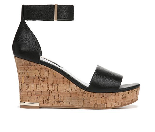 Women's Franco Sarto Clemens Cork Wedge Sandals in Black Leather color